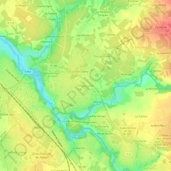 Carte topographique Champs Louet, altitude, relief
