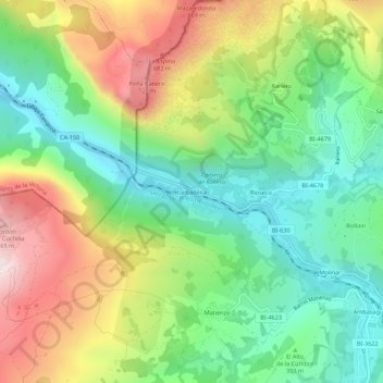 Carte topographique La Cadena, altitude, relief