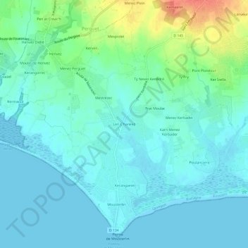 Carte topographique Len C'hanked, altitude, relief