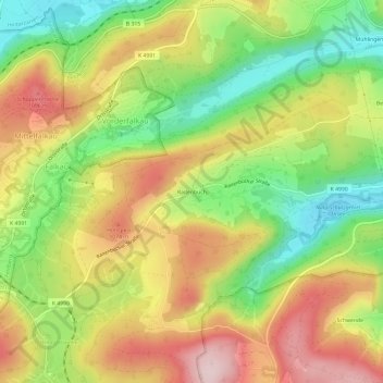 Carte topographique Raitenbuch, altitude, relief