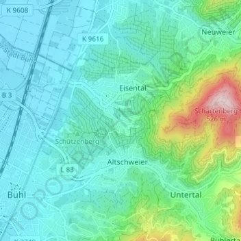 Carte topographique Affental, altitude, relief