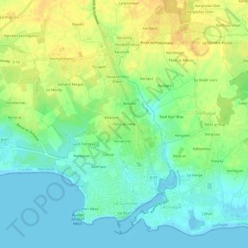 Carte topographique Penn an Hent, altitude, relief