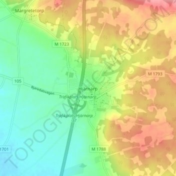 Carte topographique Hjärnarp, altitude, relief