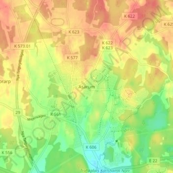 Carte topographique Asarum, altitude, relief