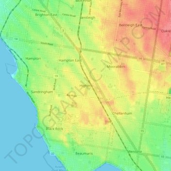 Carte topographique Highett, altitude, relief