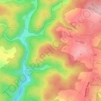 Carte topographique Miesberg, altitude, relief