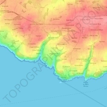 Carte topographique Languiforc'h, altitude, relief