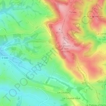 Carte topographique La Pradalie, altitude, relief
