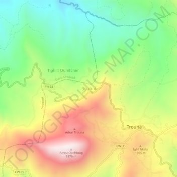 Carte topographique Bouikni, altitude, relief