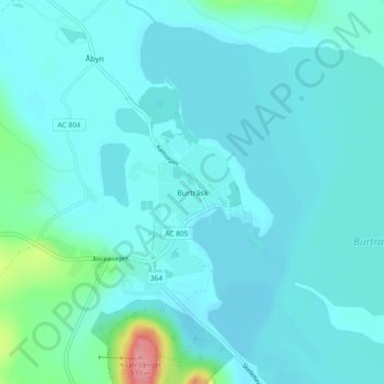 Carte topographique Burträsk, altitude, relief