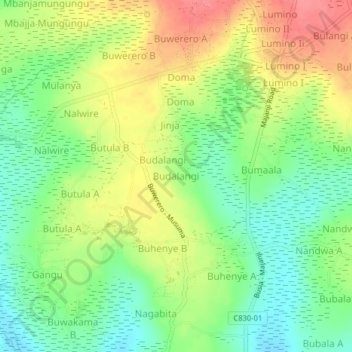Carte topographique Budalangi, altitude, relief
