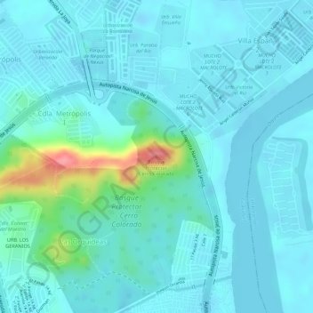 Carte topographique Bosque Protector Cerro Colorado, altitude, relief