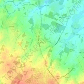 Carte topographique Kervabon, altitude, relief