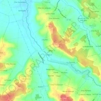 Carte topographique Tartas, altitude, relief
