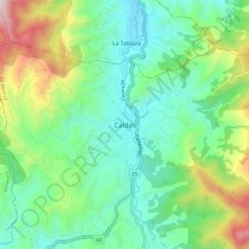 Carte topographique Caldas, altitude, relief