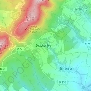 Carte topographique Drachenbronn, altitude, relief