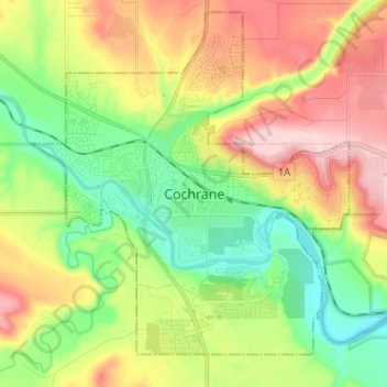 Carte topographique Cochrane, altitude, relief
