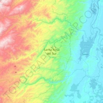 Carte topographique Santa Rosa del Sur, altitude, relief