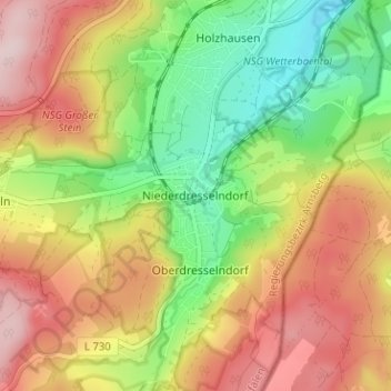 Carte topographique Niederdresselndorf, altitude, relief
