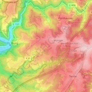 Carte topographique Büschhausen, altitude, relief