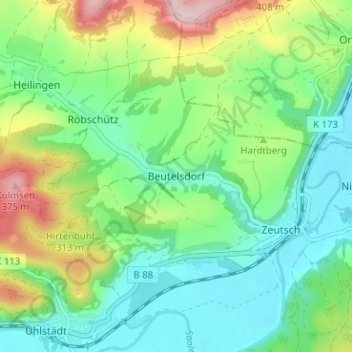 Carte topographique Beutelsdorf, altitude, relief