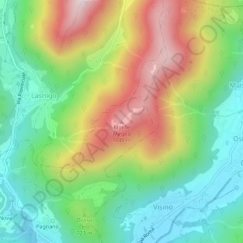Carte topographique Monte Megna, altitude, relief
