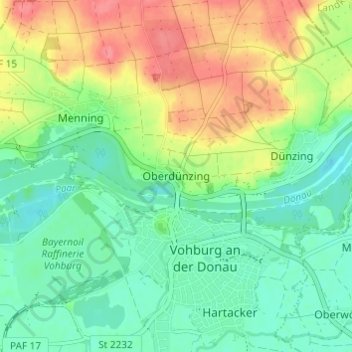 Carte topographique Oberdünzing, altitude, relief