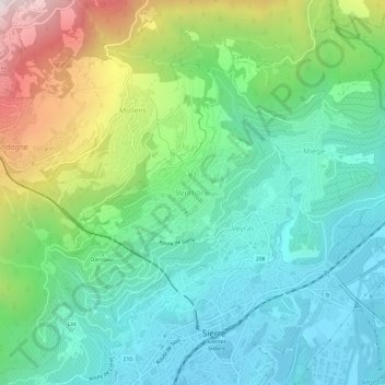 Carte topographique Venthône, altitude, relief
