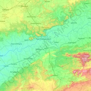 Carte topographique Hoshangābād, altitude, relief
