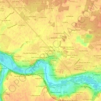 Carte topographique Les Auboeufs, altitude, relief