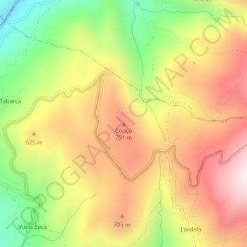 Carte topographique Couço, altitude, relief