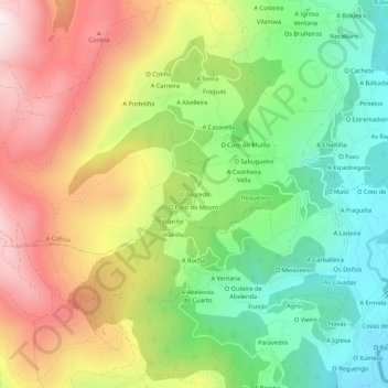 Carte topographique O Touredo, altitude, relief