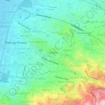 Carte topographique Covington, altitude, relief