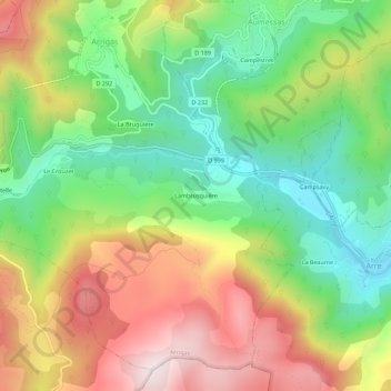 Carte topographique Lambrusquière, altitude, relief