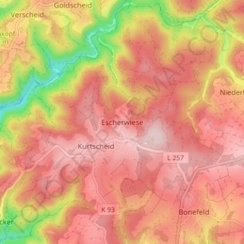 Carte topographique Escherwiese, altitude, relief