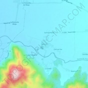 Carte topographique Carrizal, altitude, relief
