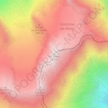 Carte topographique Piz Medel, altitude, relief