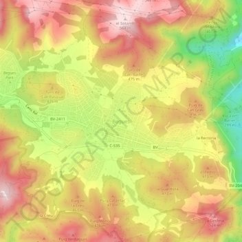 Carte topographique Begues, altitude, relief