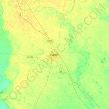 Carte topographique Hardoi, altitude, relief