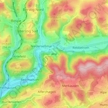 Carte topographique Ahe, altitude, relief