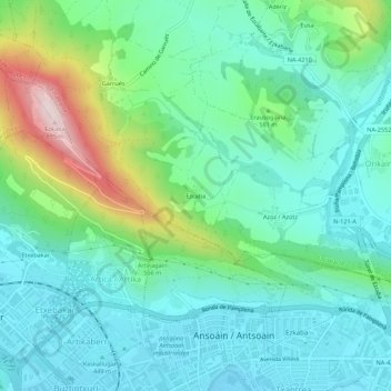 Carte topographique Ezcaba, altitude, relief
