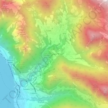 Carte topographique Cislano, altitude, relief