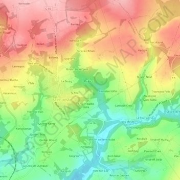 Carte topographique Creach Balbe, altitude, relief