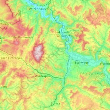 Carte topographique Meißner, altitude, relief