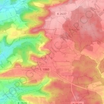 Carte topographique Hettensberg, altitude, relief