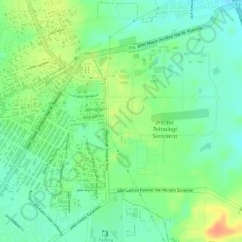 Carte topographique Kebun Raya ITERA, altitude, relief