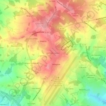 Carte topographique Les Fonts Saladas, altitude, relief