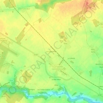Carte topographique Le Loup Pendu, altitude, relief