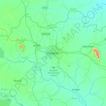 Carte topographique Deoghar, altitude, relief