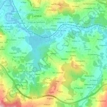 Carte topographique Meixigo, altitude, relief